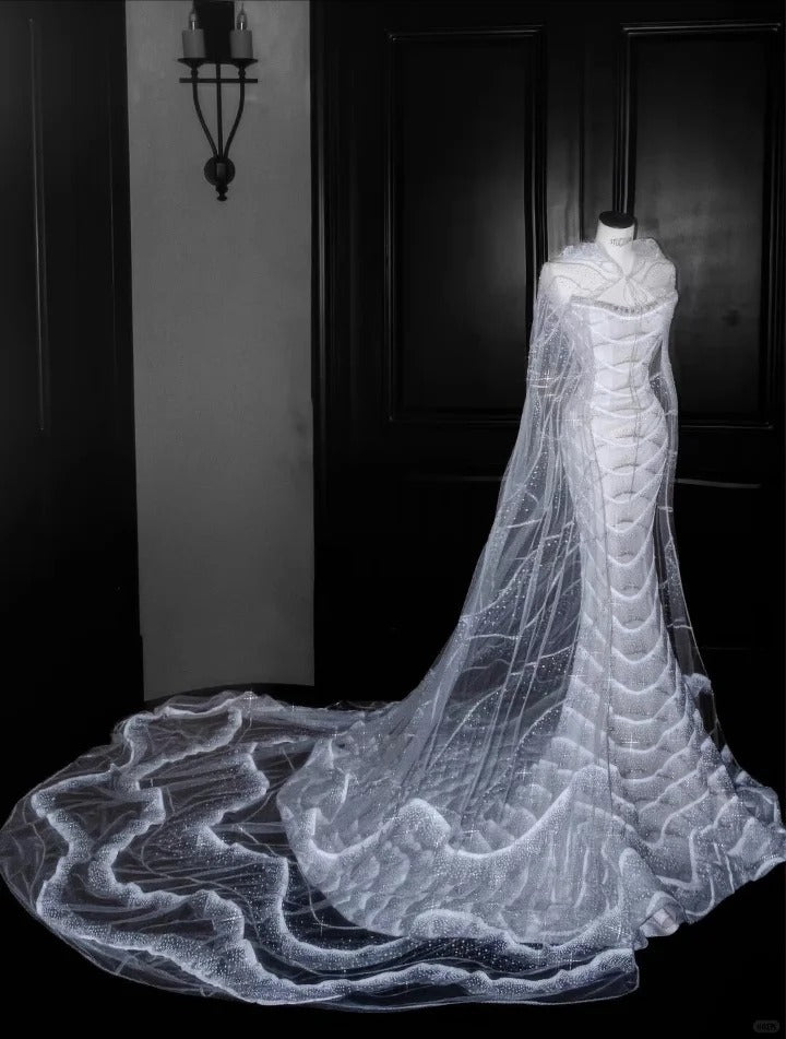Chic White Strapless Wedding Dress Mermaid Tulle Bridal Dress TH006