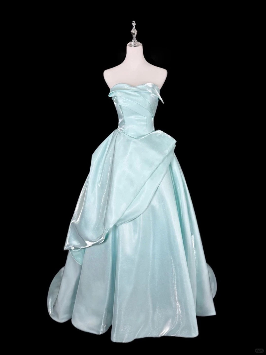Ethereal Blue Satin Off-the-Shoulder Long Evening Dress A-line Prom Dress TH009