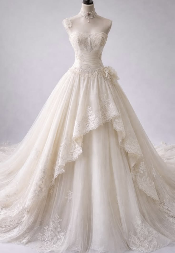 Beautiful White Lace Off-the-Shoulder Ball gown Long Wedding Dress TH010