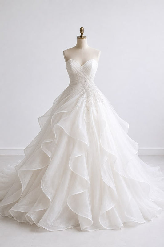 Beautiful White Organza Sweetheart A-line Long Wedding Dress TH020