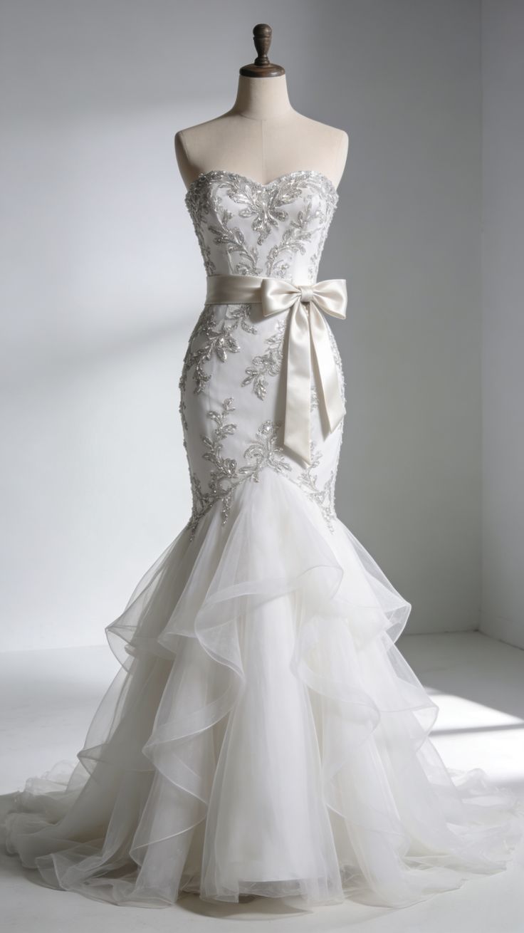 Elegant Sliver Sweetheart Mermaid Beaded Tulle Long Prom Dress TH027
