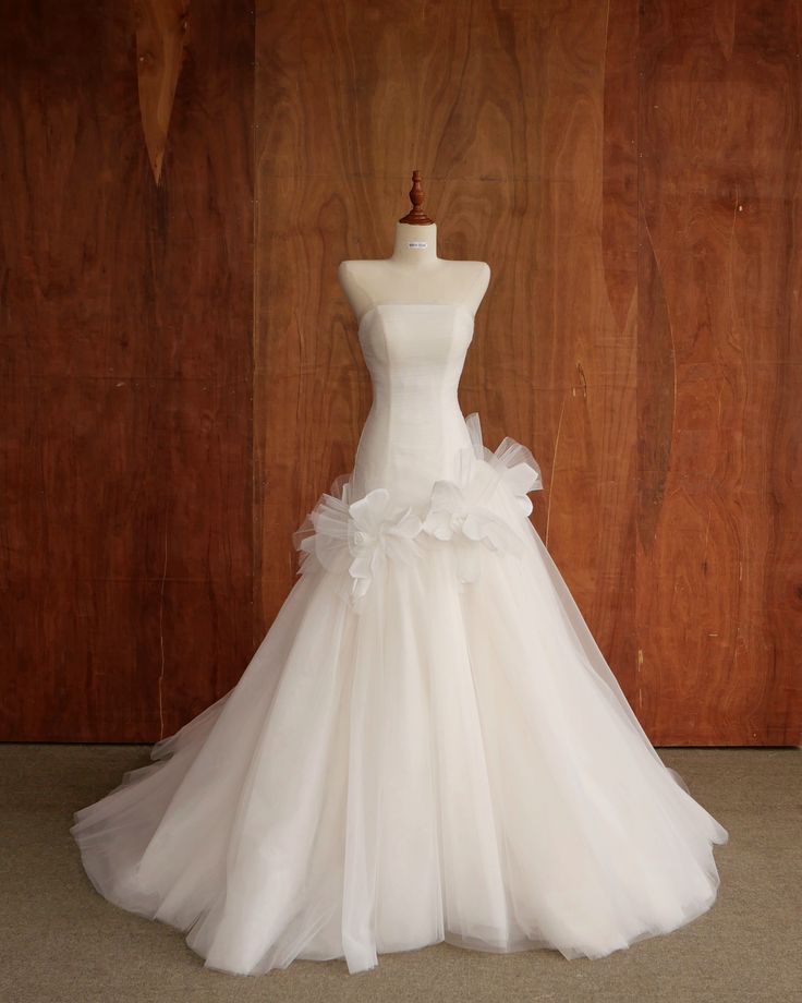 Elegant Strapless White Sheath Prom Dress Tulle Wedding Dress TH041