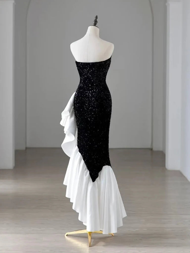 Mermaid Sweetheart Neck Black/White Long Prom Dress, Black/White Formal Dress TH048