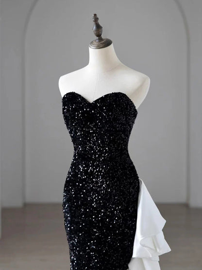 Mermaid Sweetheart Neck Black/White Long Prom Dress, Black/White Formal Dress TH048