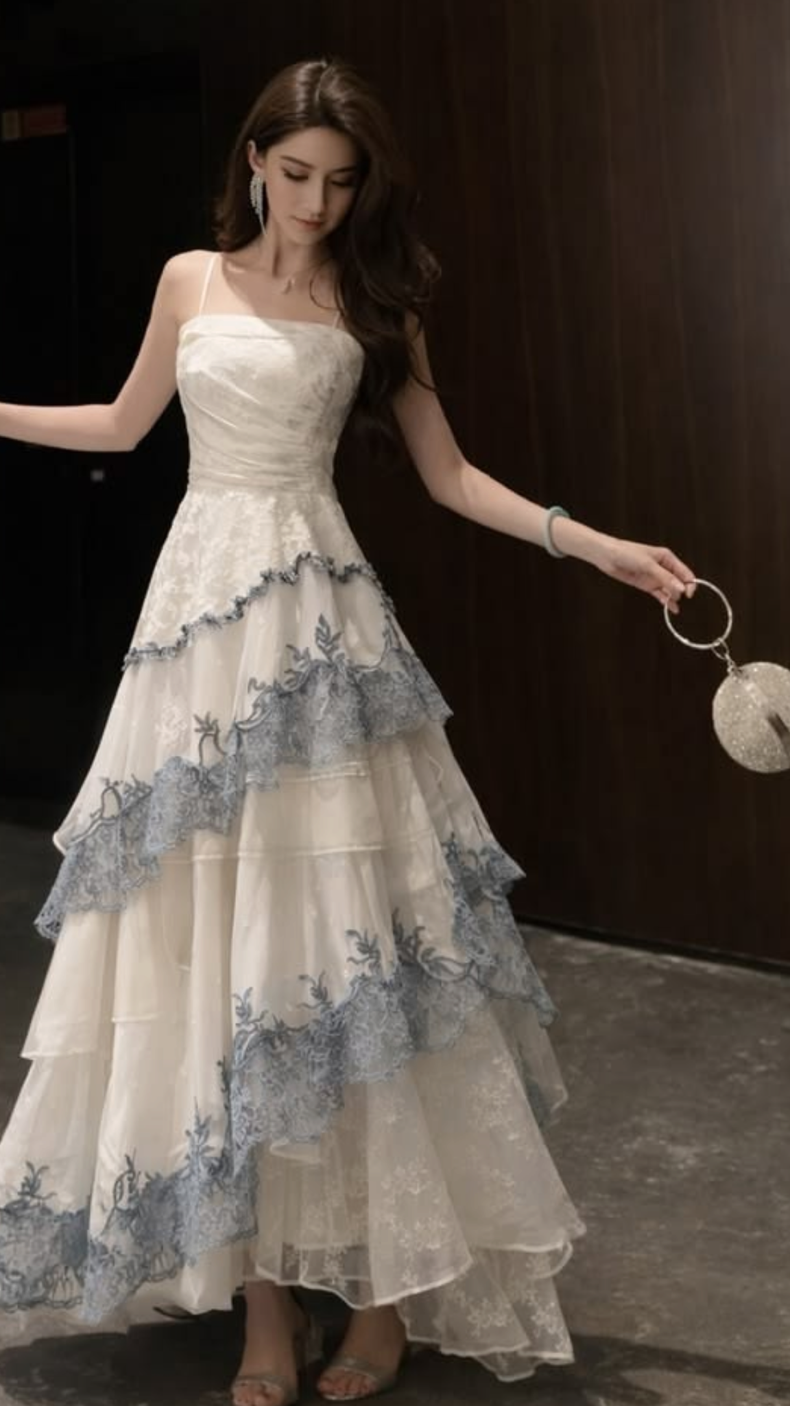 Chic A-line White Long Evening Dress Off-the-Shoulder Cascade Lace Prom Dress TH084