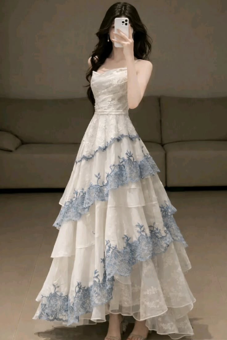 Chic A-line White Long Evening Dress Off-the-Shoulder Cascade Lace Prom Dress TH084