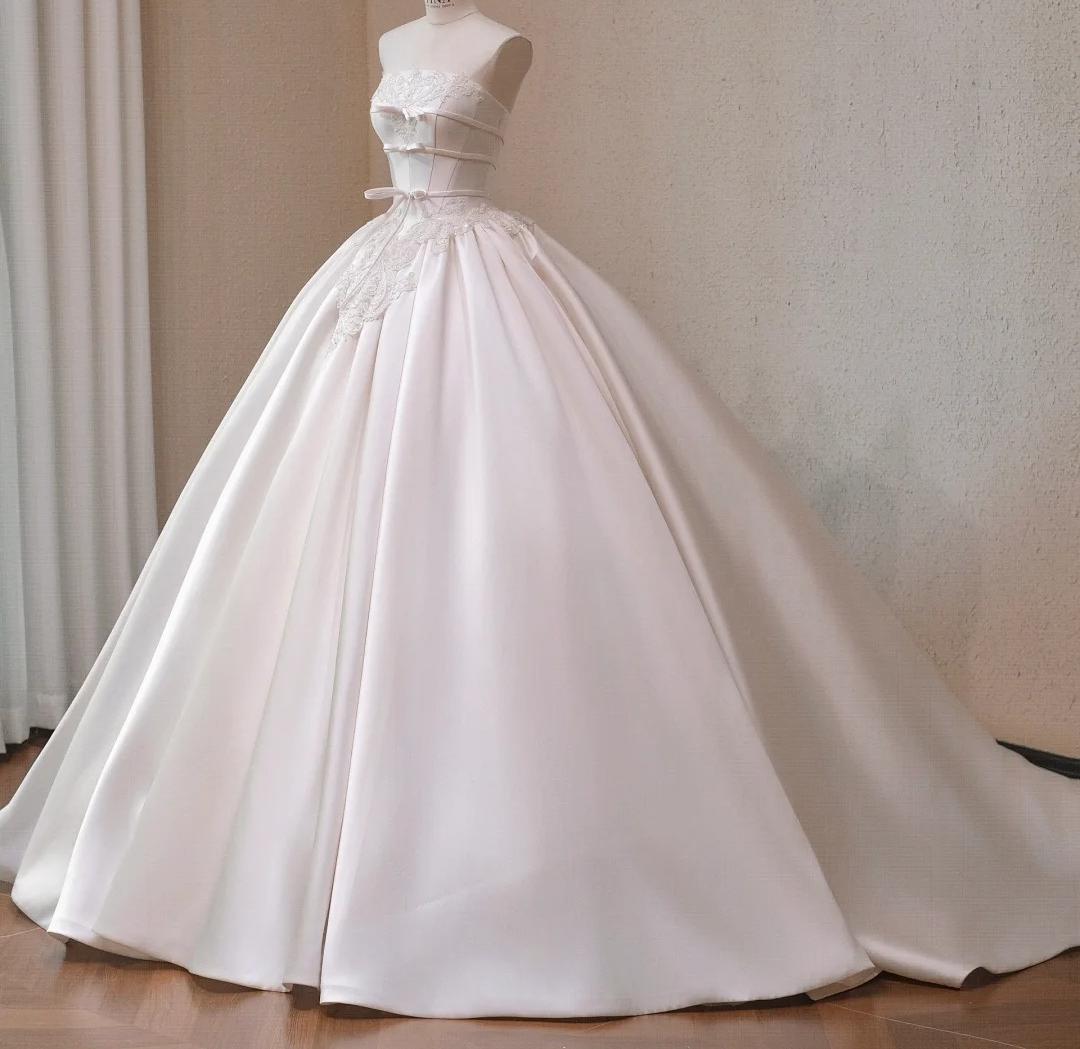 Beautiful Ball Gown Satin Long Off-the-Shoulder Wedding Dress TH095