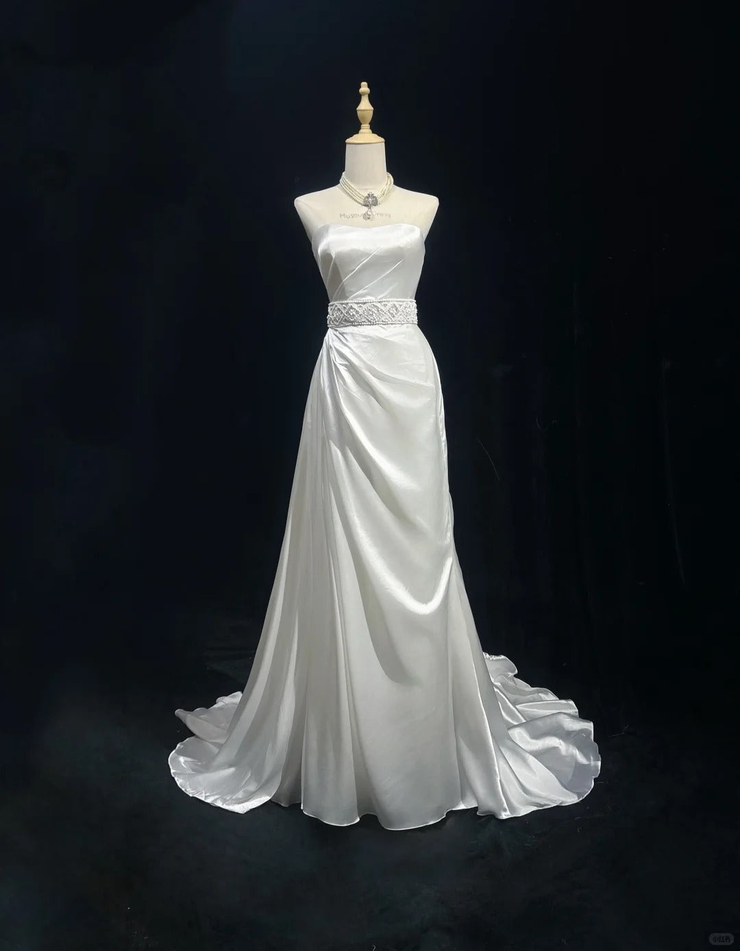 Elegant A-line Satin Long Off-the-Shoulder Wedding Dress TH096