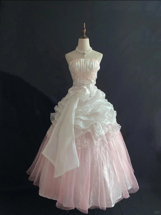 Elegant A-line Tulle White Long Off-the-Shoulder Pleated Wedding Dress TH097