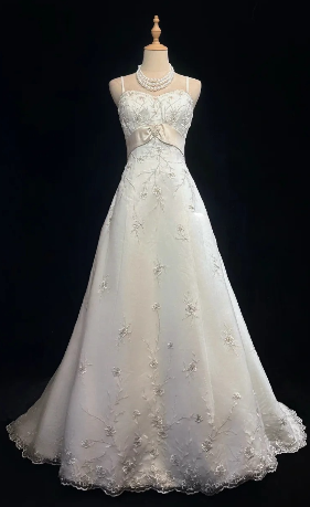 Elegant A-line Lace White Long Spaghetti Straps Wedding Dress TH098