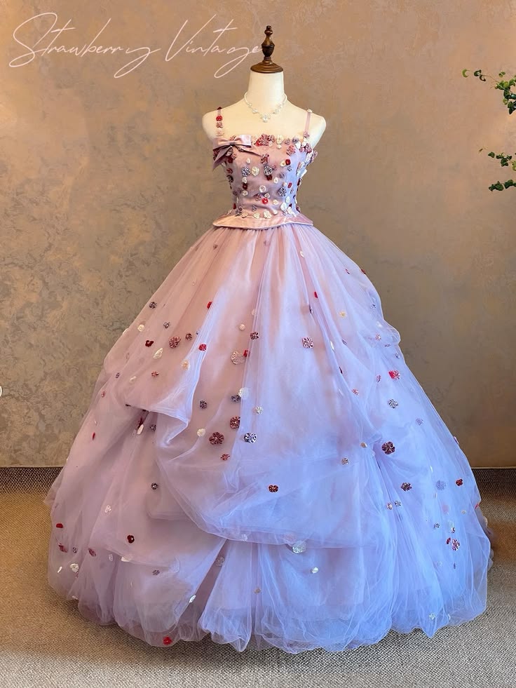 Elegant Ball Gown Pink Long Evening Dress Spaghetti Straps Tulle Flower Prom Dress TH110