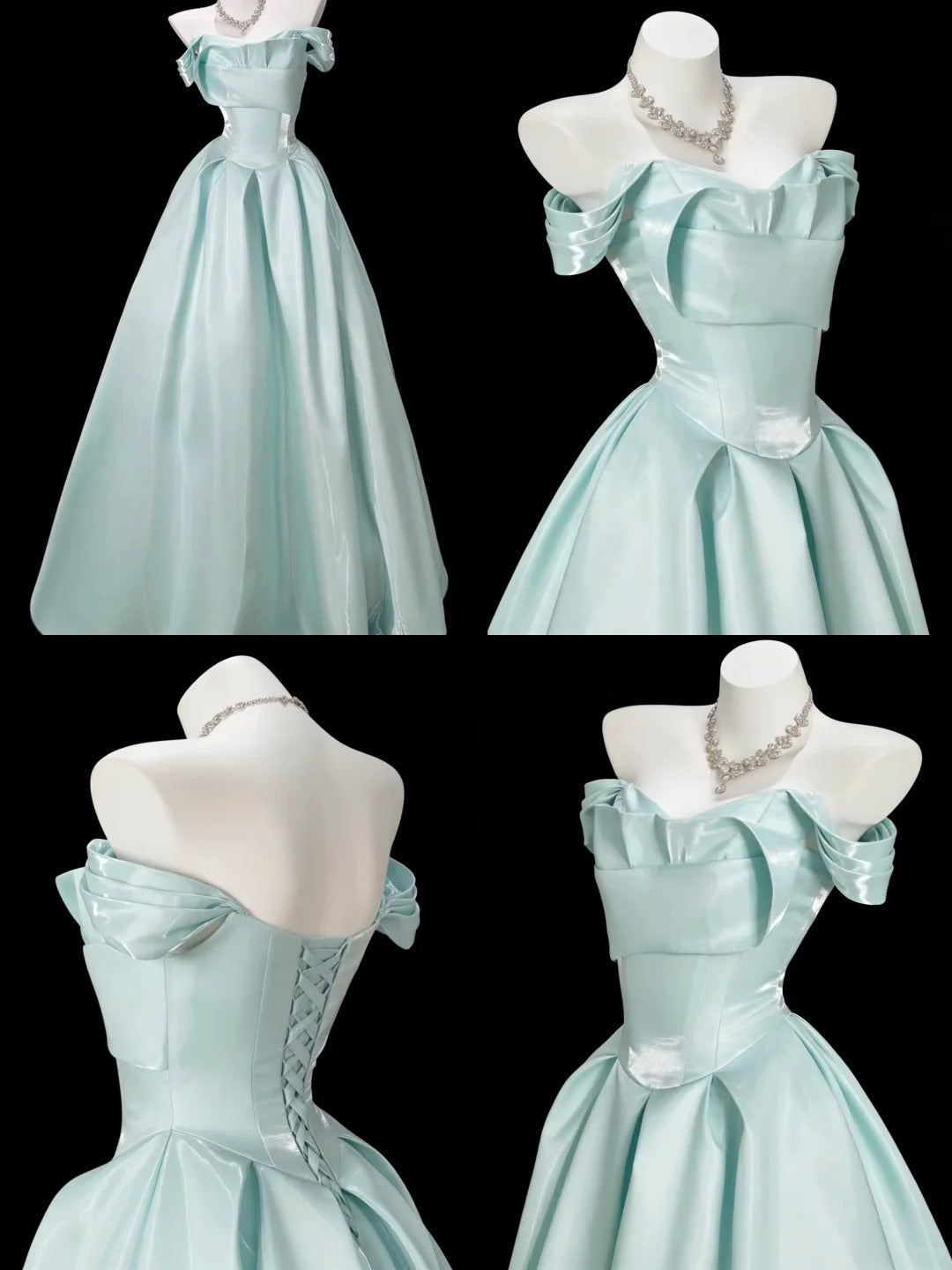 Elegant A-line Green Long Evening Dress Off-the-Shoulder Satin Prom Dress TH115