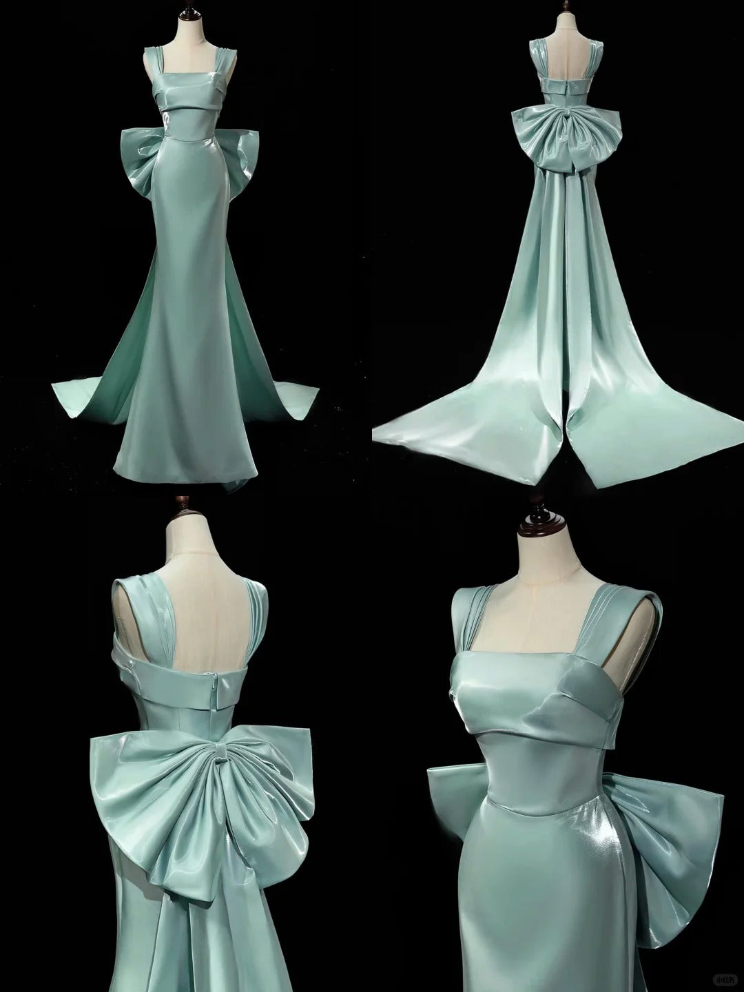 Elegant Sheath Green Long Evening Dress Square Neck Satin Prom Dress TH116