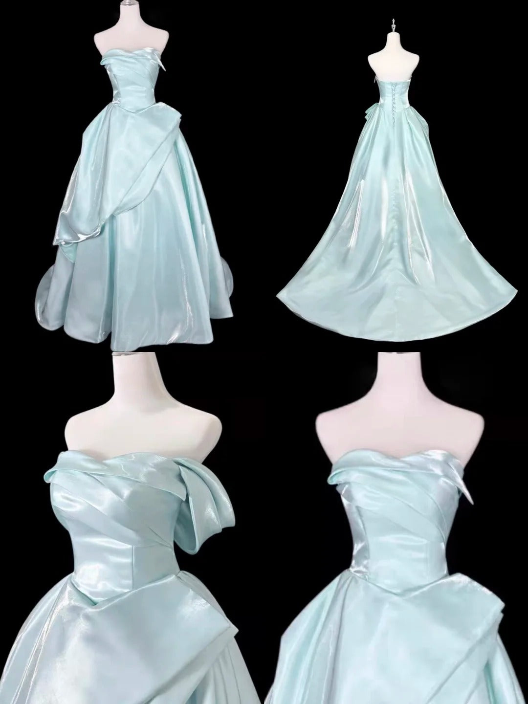 Elegant A-line Green Long Evening Dress Off-the-Shoulder Satin Prom Dress TH118