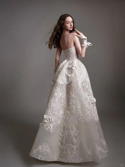 Elegant A-line Lace Long Wedding Dress Off-the-Shoulder Prom Dress TH127