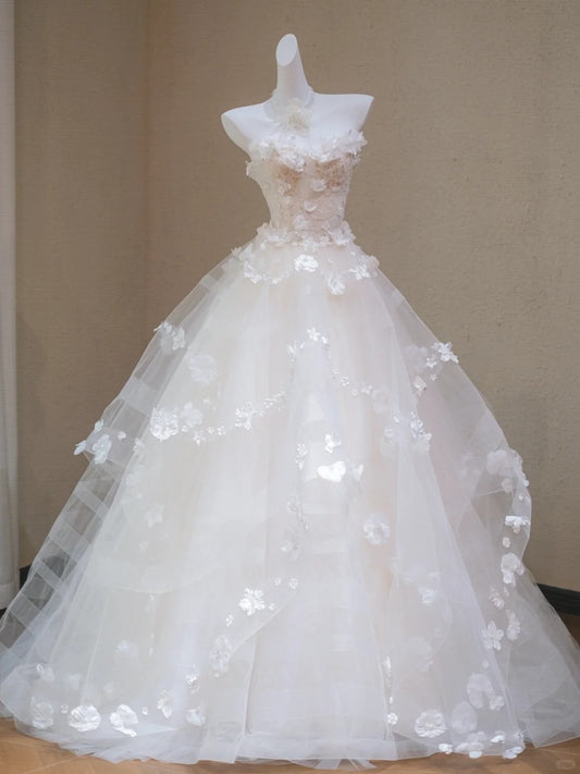 Elegant Ball Gown Lace Long Wedding Dress Off-the-Shoulder Prom Dress TH129