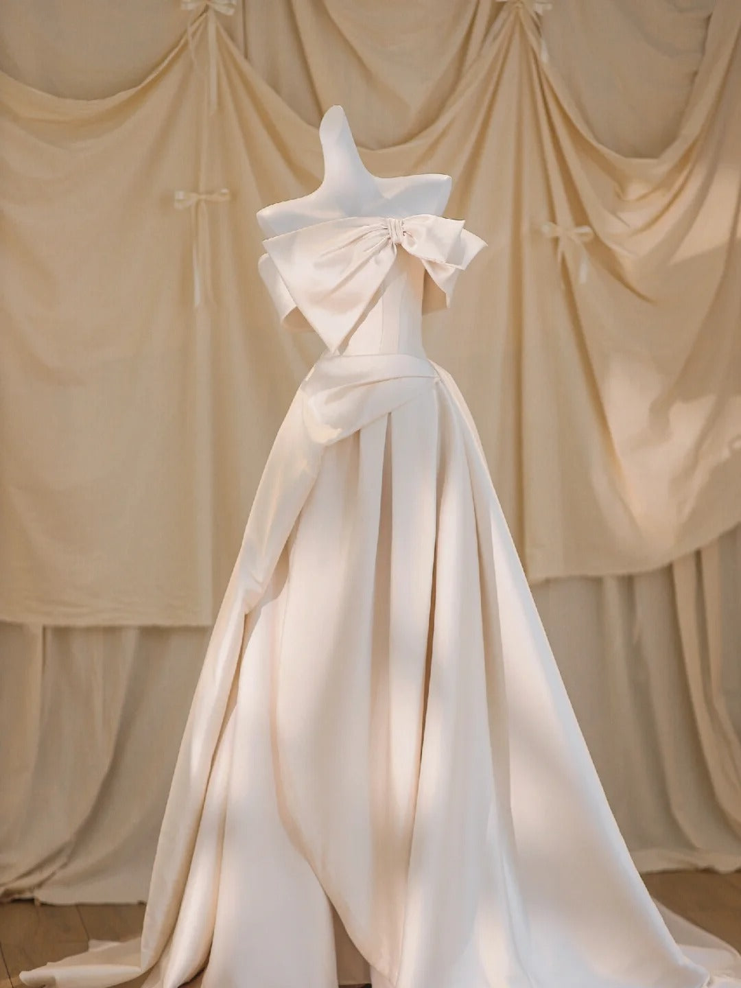 Elegant A-line Satin Long Wedding Dress Off-the-Shoulder Prom Dress TH130