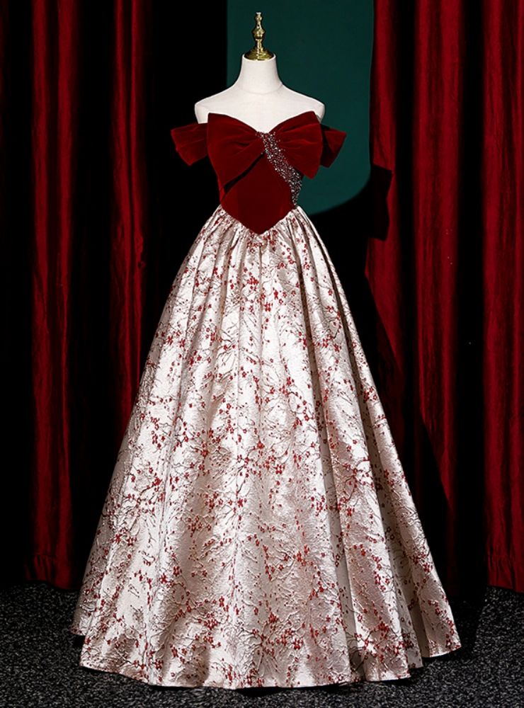 Elegant A-line Red Applique Long Evening Dress Strapless Satin Prom Dress TH145