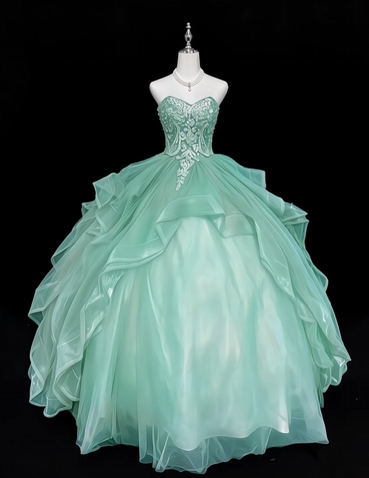 Elegant A-line Green Long Evening Dress Sweetheart Tulle Prom Dress TH151