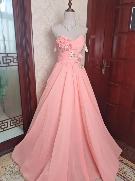Elegant A-line Pink Long Evening Dress Sweetheart Chiffon Prom Dress TH152
