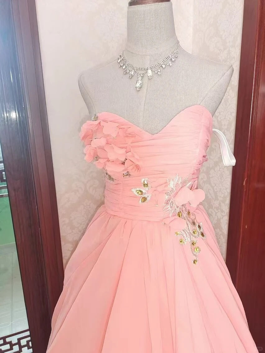 Elegant A-line Pink Long Evening Dress Sweetheart Chiffon Prom Dress TH152