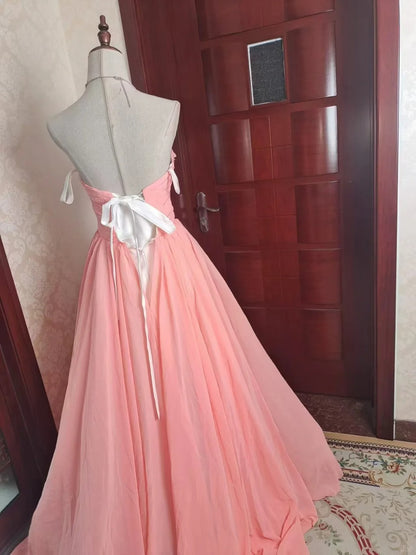 Elegant A-line Pink Long Evening Dress Sweetheart Chiffon Prom Dress TH152