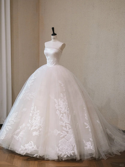 Elegant Ball Gown Off-the-Shoulder Long Wedding Dress Lace White Prom Dress TH156