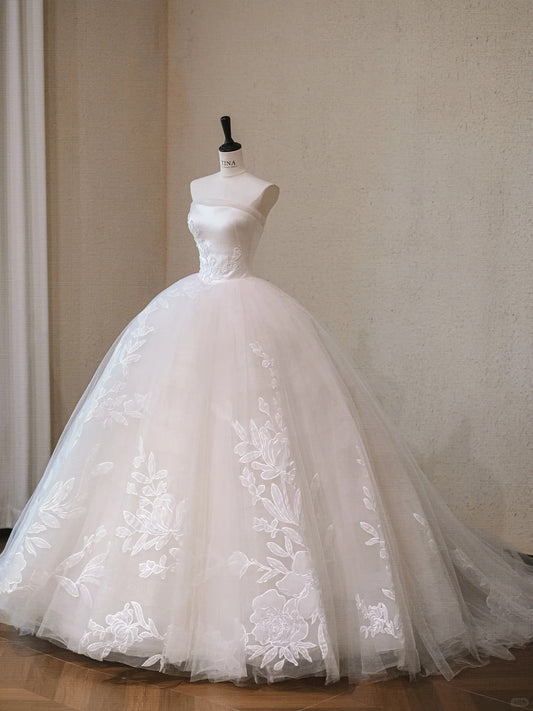 Elegant Ball Gown Off-the-Shoulder Long Wedding Dress Lace White Prom Dress TH156