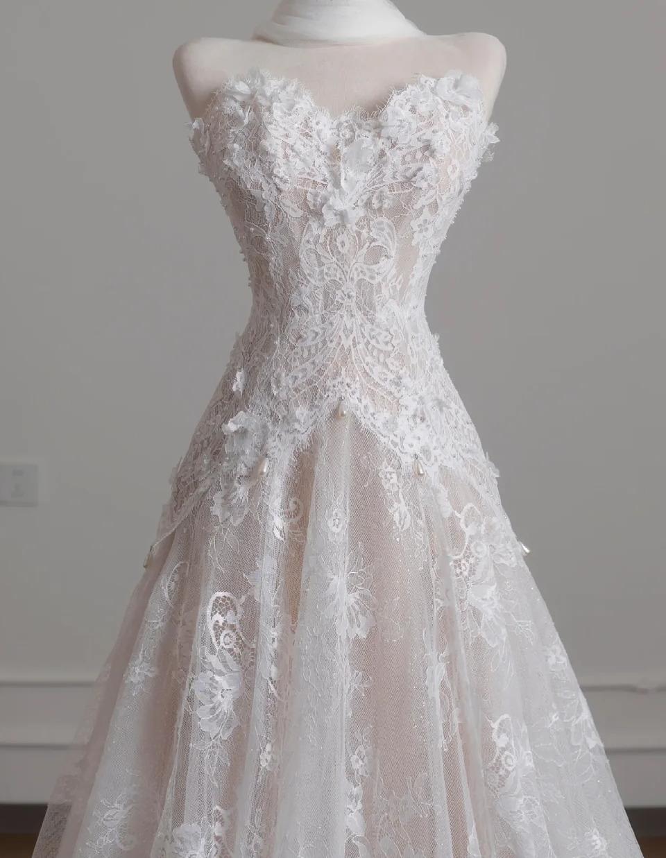 Elegant A-line Sweetheart Long Wedding Dress Lace White Prom Dress TH158