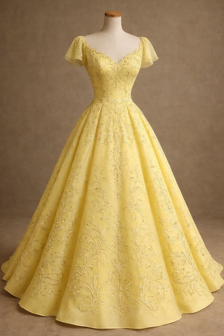 Elegant A-line V Neck Embroidery Yellow Long Evening Dress Satin Prom Dress TH166
