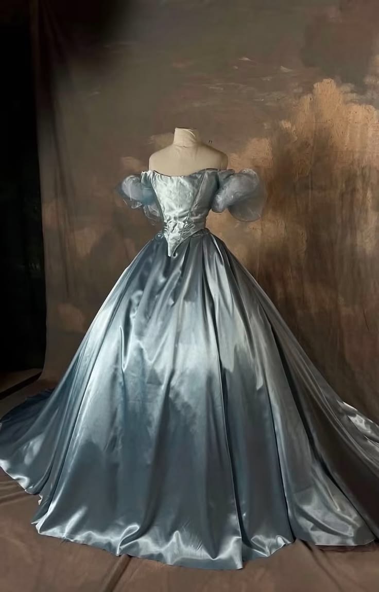 Ethereal A-line Off-the-Shoulder Blue Long Evening Dress Satin Prom Dress TH170