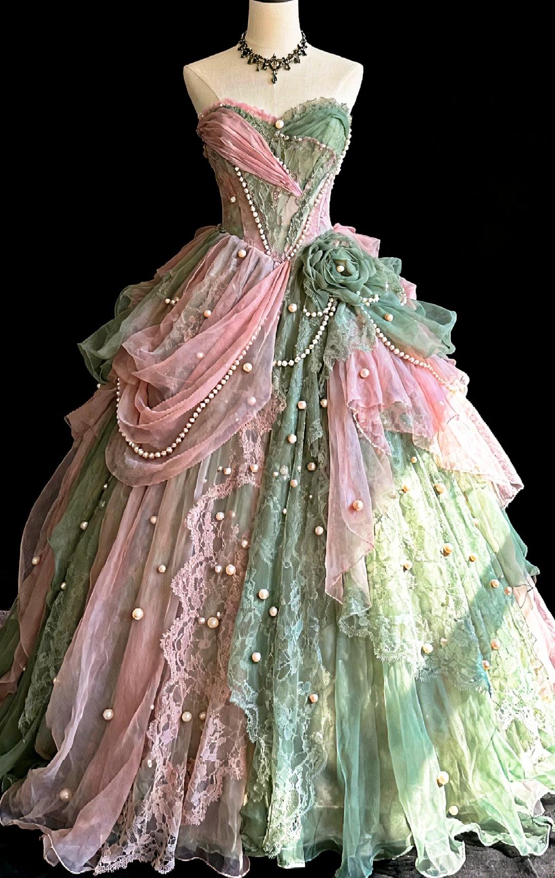 Ethereal A-line Sweetheart Green Long Evening Dress Beaded Lace Prom Dress TH198