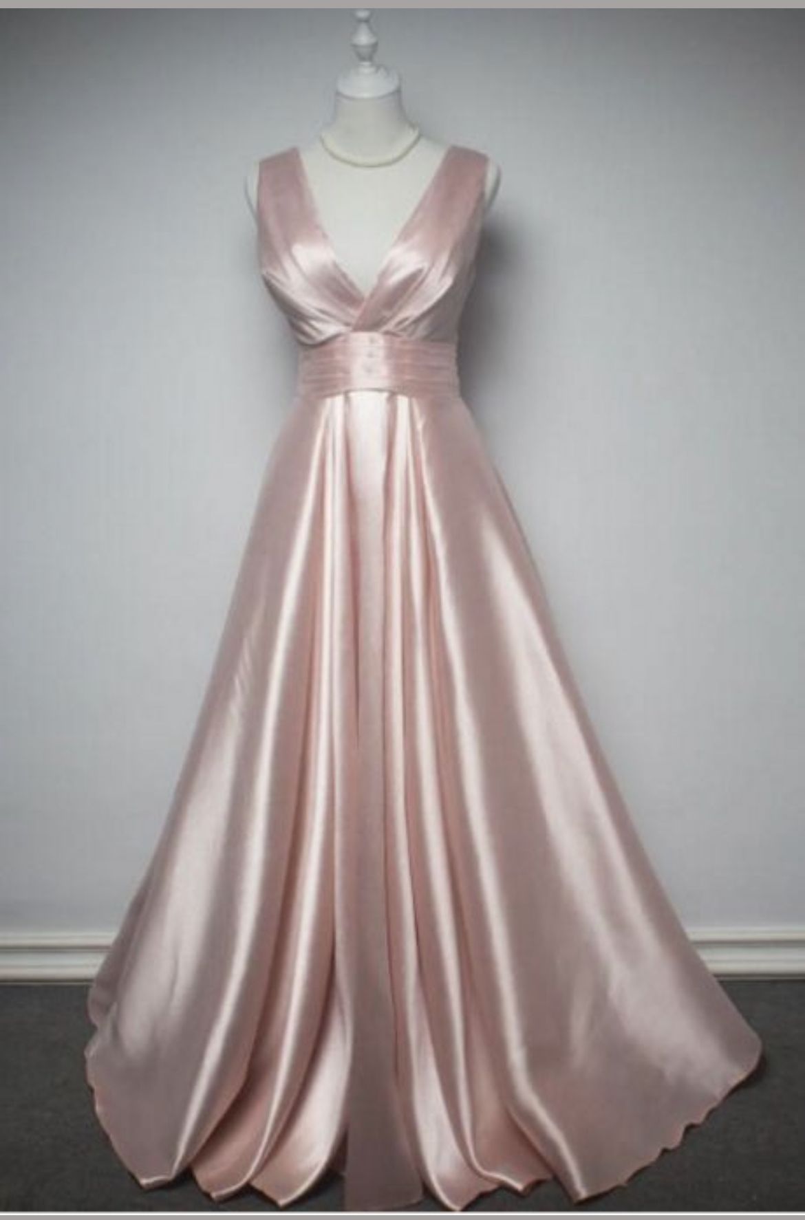 Elegant A-line V Neck Pink Long Evening Dress Satin Prom Dress TH209