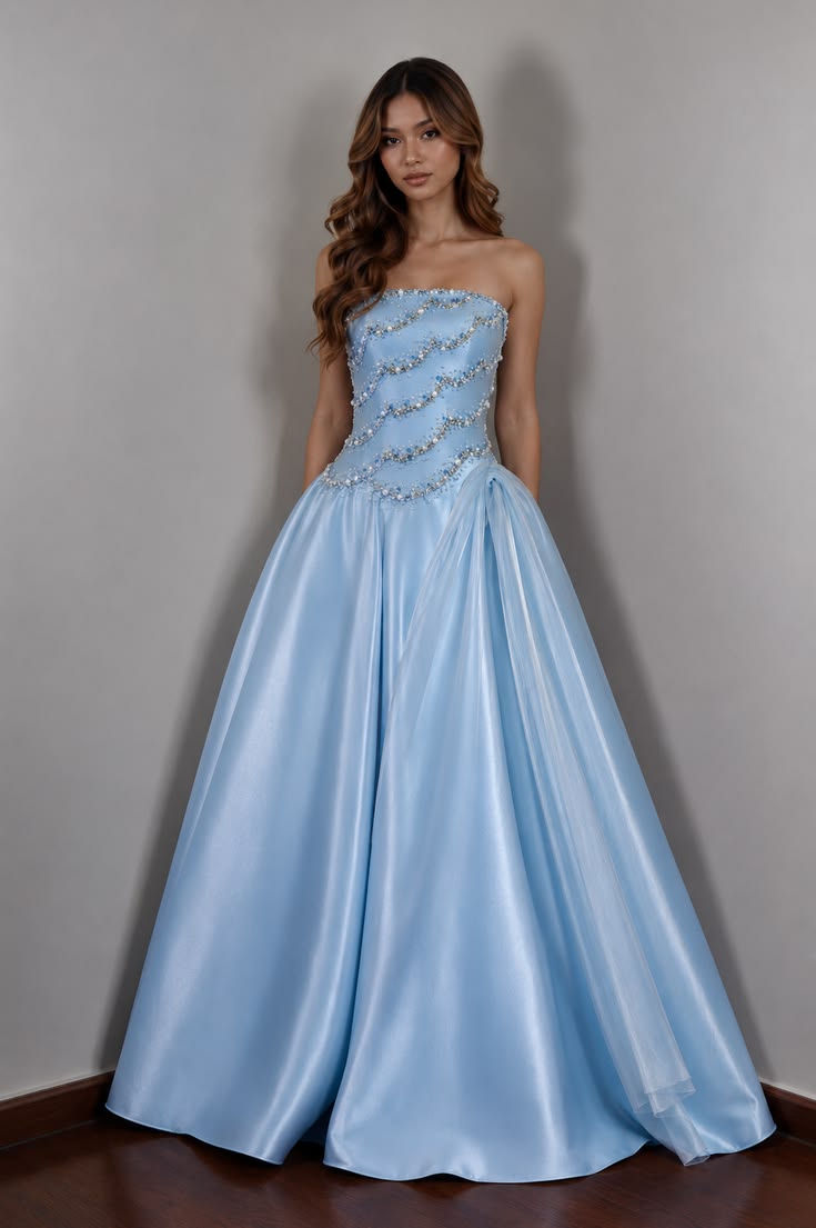 Ethereal A-line Off-the-Shoulder Blue Long Evening Dress Beaded Satin Prom Dress TH239