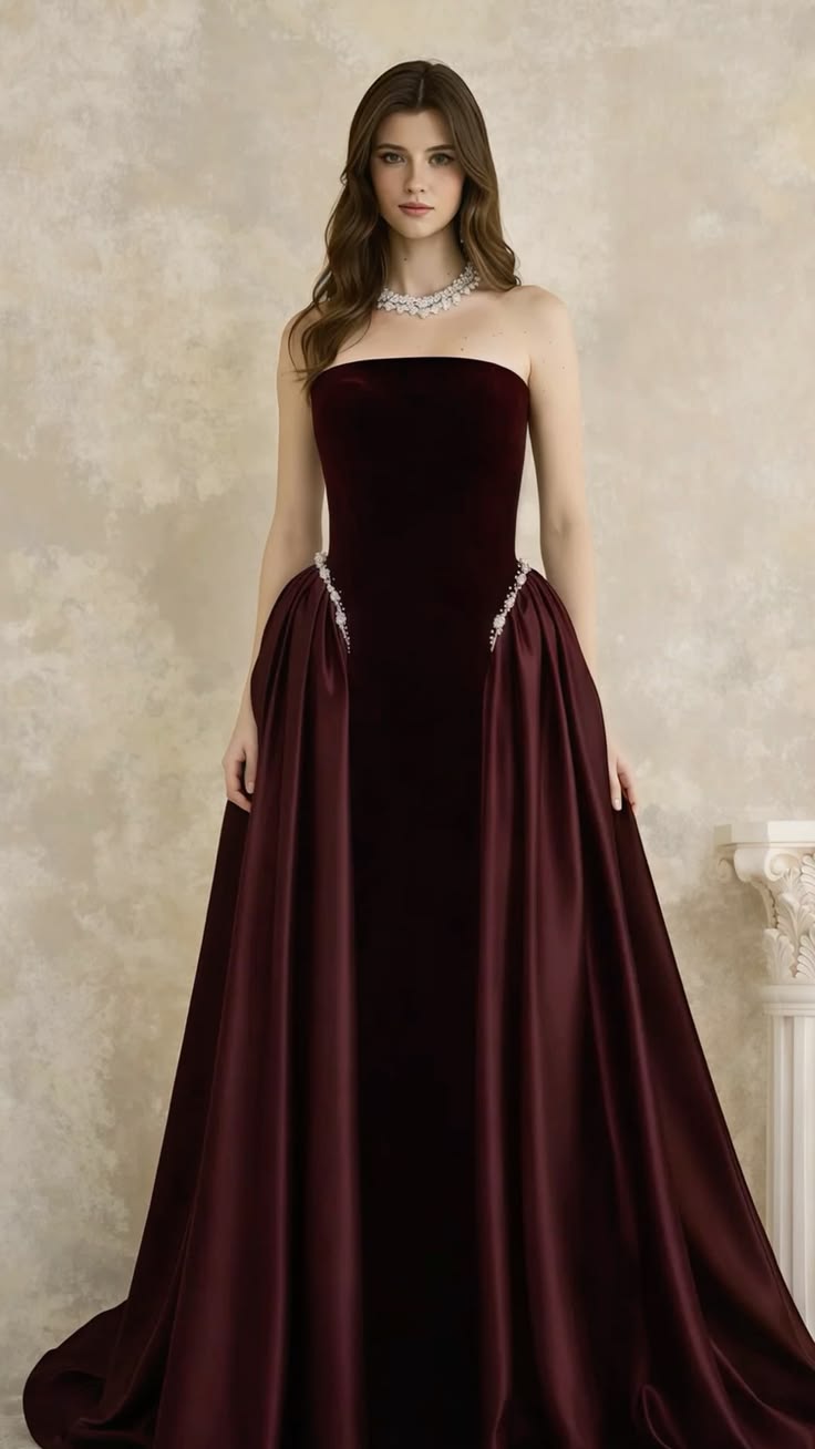 Elegant A-line Off-the-Shoulder Burgundy Long Evening Dress Satin Prom Dress TH265