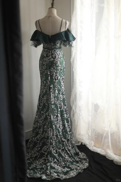Elegant Sheath Spaghetti Straps Green Long Evening Dress Satin Prom Dress TH282