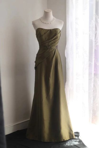Elegant Sheath Green Sweetheart  Long Evening Dress Satin Prom Dress TH287