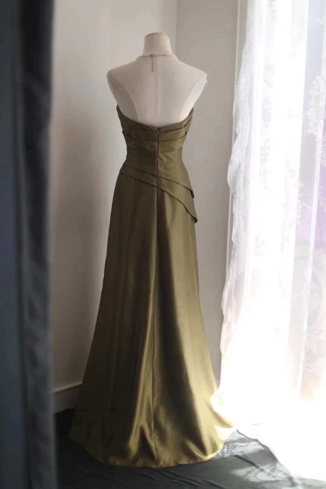 Elegant Sheath Green Sweetheart  Long Evening Dress Satin Prom Dress TH287