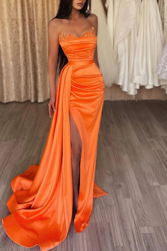Orange Sweetheart Mermaid Prom Dress Long Split With Sequins TH292
