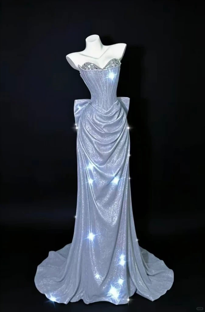 Beautiful Mermaid Sweetheart Blue Evening Dress Satin Prom Dress TH326