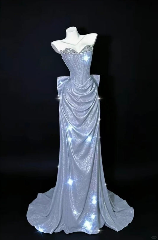 Beautiful Mermaid Sweetheart Blue Evening Dress Satin Prom Dress TH326