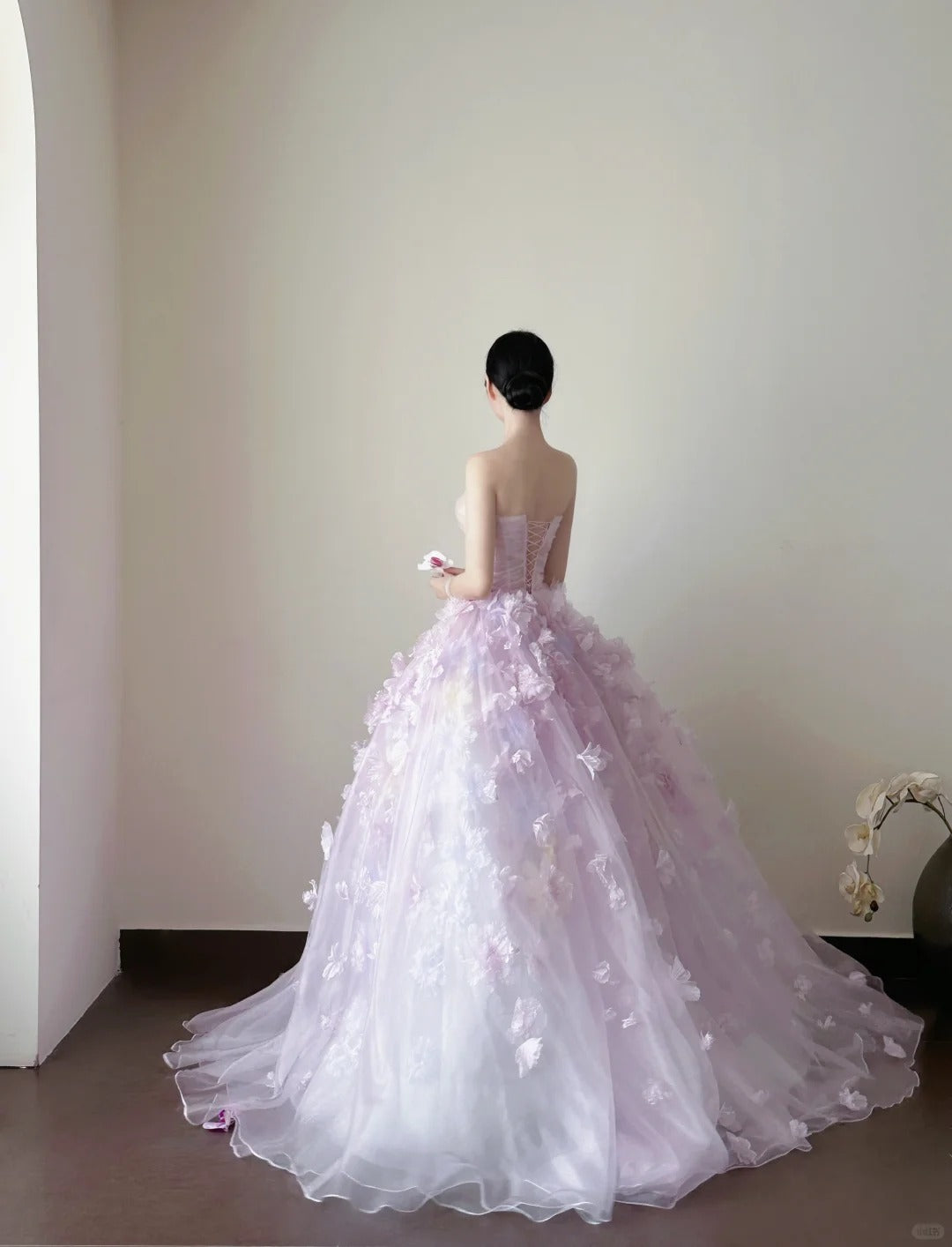Beautiful Ball Gown Off-the-Shoulder Pink Evening Dress 3D fabric appliqué Tulle Prom Dress TH328