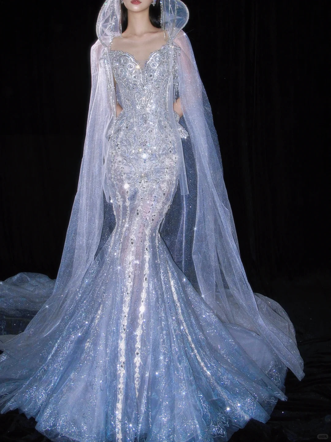 Beautiful Mermaid Sweetheart Silver Evening Dress Beaded Tulle Prom Dress TH329