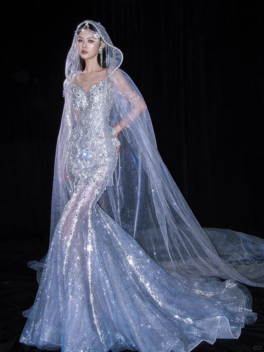 Beautiful Mermaid Sweetheart Silver Evening Dress Beaded Tulle Prom Dress TH329