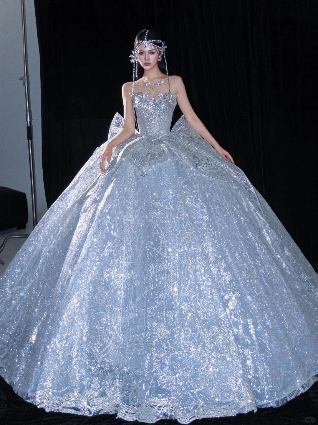 Beautiful Ball Gown Off-the-Shoulder Silver Evening Dress Beaded Lace Prom Dress TH331