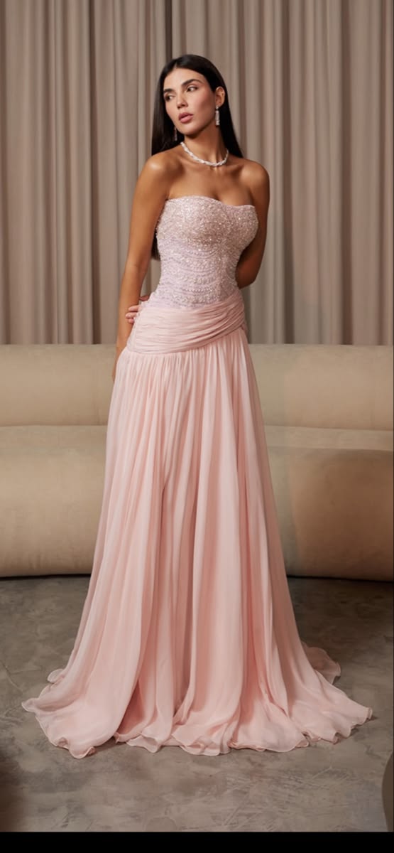 Beautiful A-line Off-the-Shoulder Pink Evening Dress Beaded Tulle Prom Dress TH363
