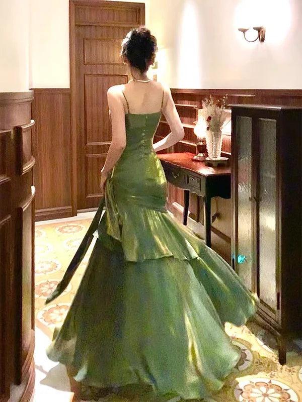 Mermaid Sweetheart Floor Length Silk Green Party Prom Dress TH367