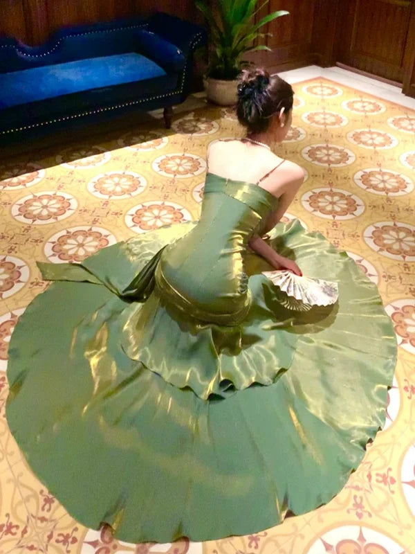 Mermaid Sweetheart Floor Length Silk Green Party Prom Dress TH367