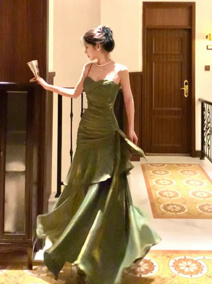 Mermaid Sweetheart Floor Length Silk Green Party Prom Dress TH367