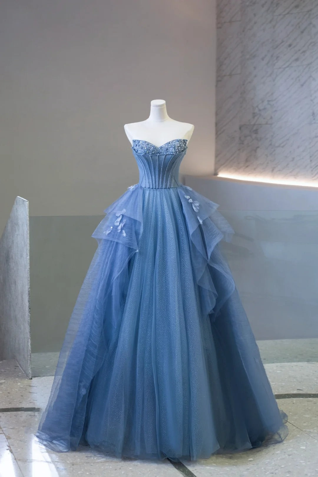 Elegant A-line Sweetheart Blue Evening Dress Tulle Prom Dress TH372